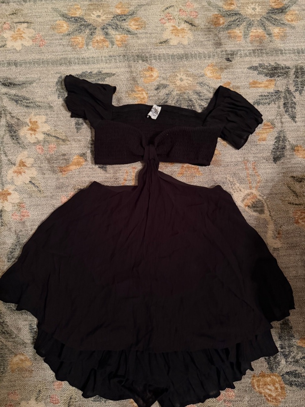 Black Romper Tie Front Cut Out Top and Ruffled Skort